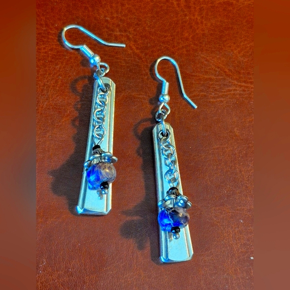 Artisan Silver and Purple Spoon Earrings
